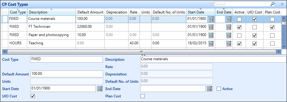 CP Cost Types reference data